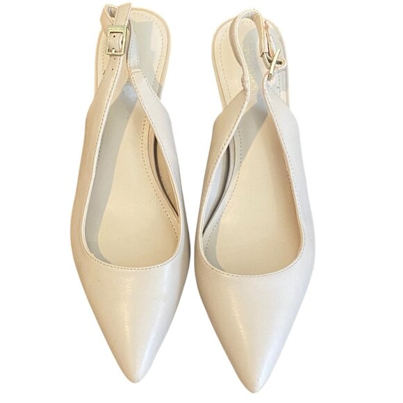 Calvin Klein Nasser Kitten Heel Slingback Pump Sz 9 Taupe Nude Beige #199S - Picture 4 of 11